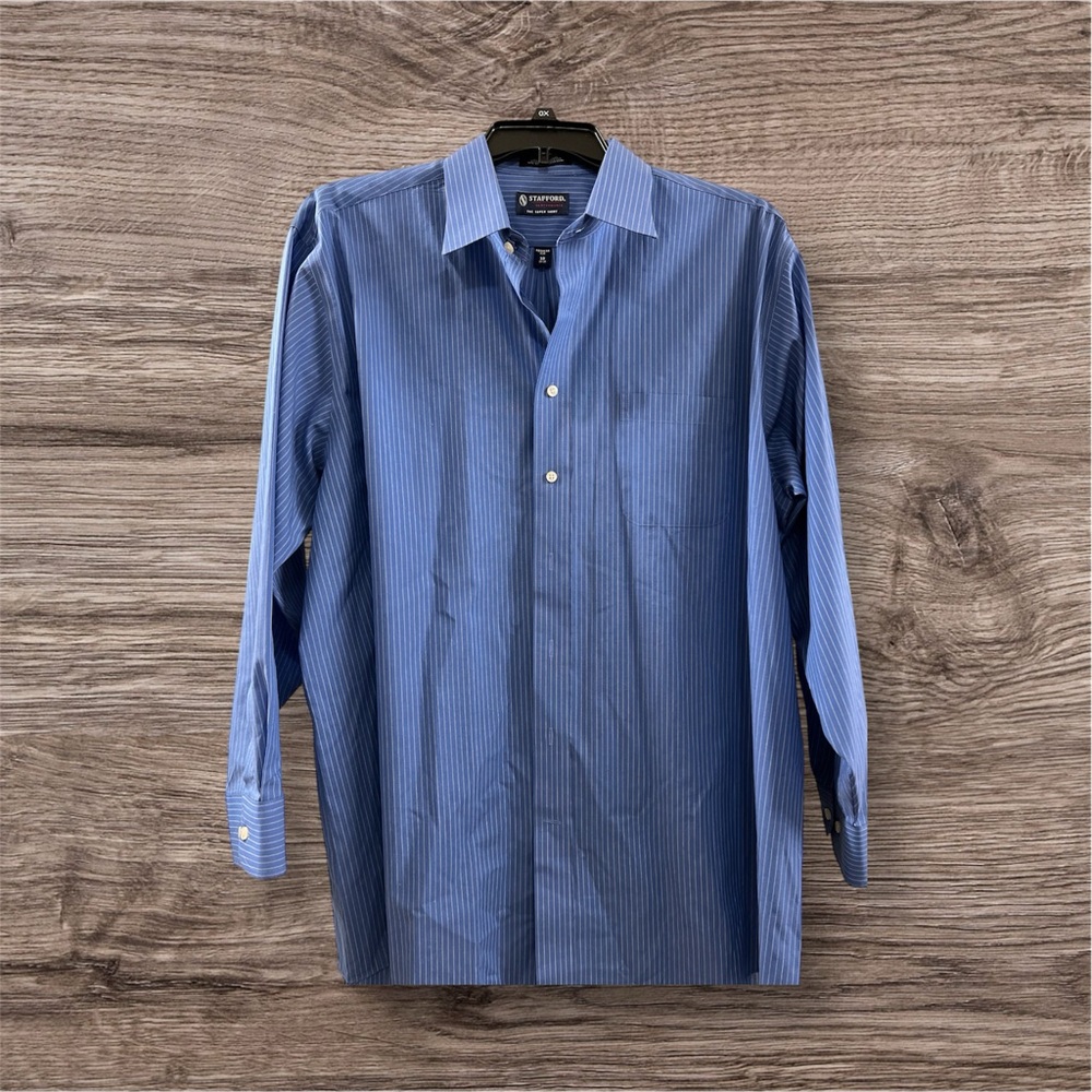 Stafford Men's Navy Striped Dress Shirt